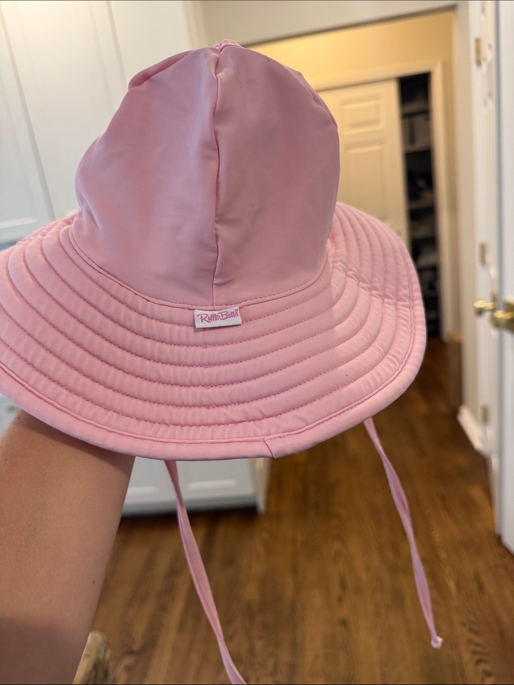 Ruffle Butts Light Pink Quilted Baby Sun Hat with Chin Tie